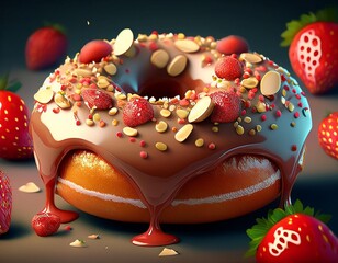 Hazelnut donut with strawberries sprinkles