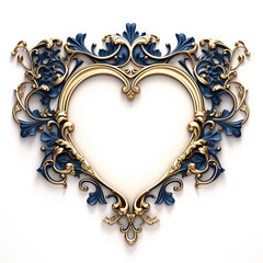 Sticker - Romantic golden ornamental heart shaped frame in royal or empire style. Retro golden frame with vintage ornament.