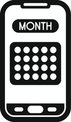 Poster - smartphone showing month calendar app icon, simple black and white illustration