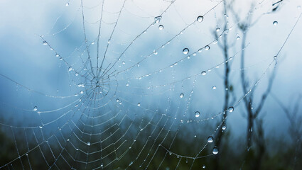 Wall Mural - Rain drops on spider web.