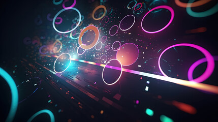 Poster - Technology abstract background with hud styled round interface elements in neon tech light.