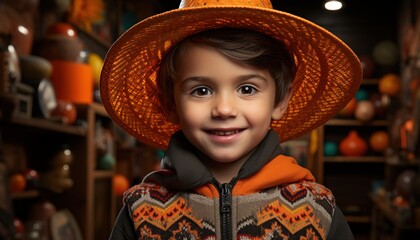 Wall Mural - A young boy wearing a cowboy hat