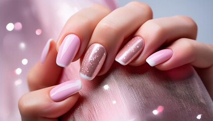 Wall Mural - Long, pink fingernails with a touch of sparkle.