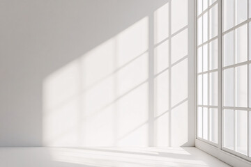 Wall Mural - A large window in a white room with a bright sun shining through it