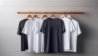 Nobody mock-up copy shop space white t-shirt fashion hanger cloth top cotton shirt rendering blank