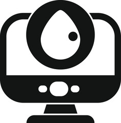 Sticker - Black and white icon of a computer screen displaying a water drop, symbolizing water analysis or monitoring