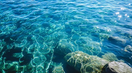 Wall Mural - how about: a close-up of a clear blue-green water surface with bubbles, capturing the abstract patte