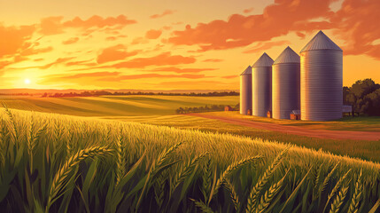 Canvas Print - Silos at Sunset.