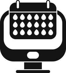 Poster - simple icon of a computer monitor displaying a calendar marked with water drops, representing a peri