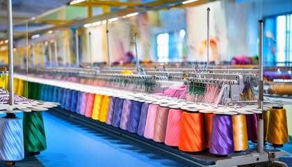 Textile Thread Factory Industrial Sewing of Cotton Clothes in Colorful Background