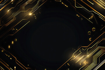 A modern abstract design featuring gold lines and dots representing network science and technology on a high-tech dark background. Ideal for templates, web design, and presentations