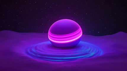 Poster - A vibrant purple sphere emitting a neon glow, set against a surreal, starry landscape