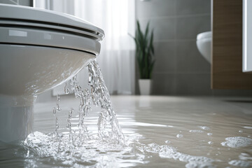 toilet overflowing with water.