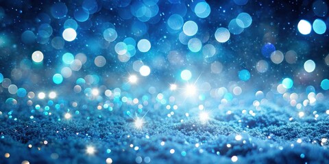 Wall Mural - Glowing in the dark glitter with blue bokeh lights, snow, perfect for Christmas and winter holidays , sparkling