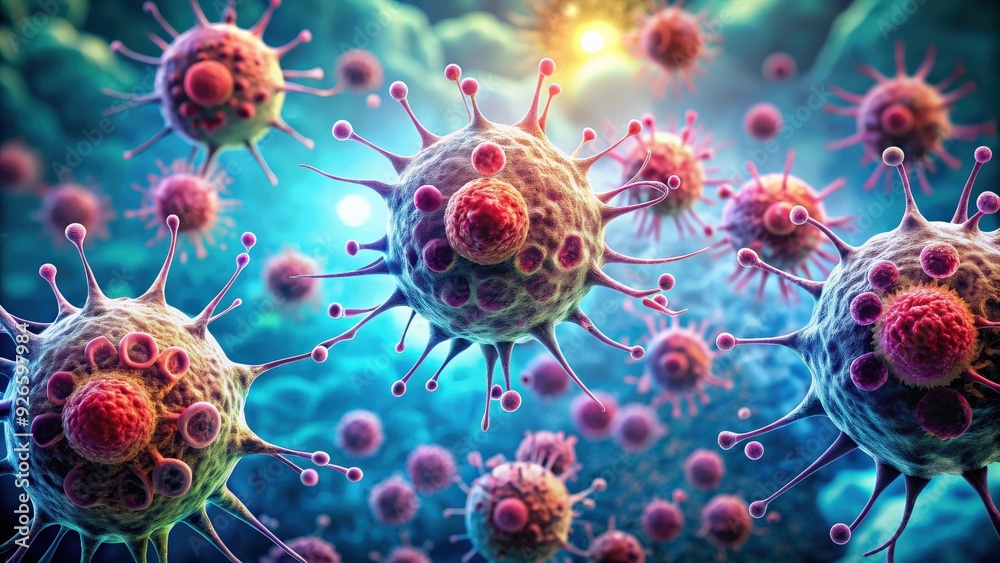 Dividing cancer cells in a , cancer, cells, division, tumor, malignant ...