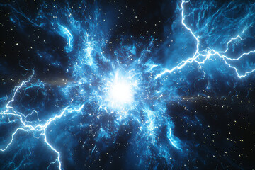 Canvas Print - Blue Energy Burst with Lightning.