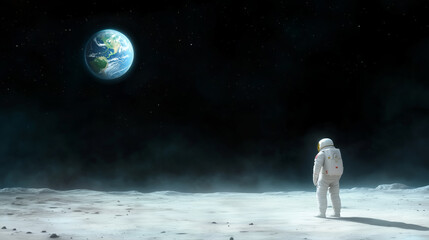 Wall Mural - astronaut standing on the moon's surface, gazing at earth in the dsky, space exploration themes