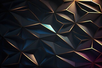 Abstract geometric background with black and gold triangles.