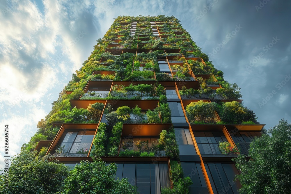 futuristic ecofriendly skyscraper with integrated vertical gardens and ...