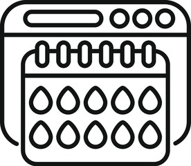 Sticker - Simple vector illustration representing a period tracker app displaying a calendar with marked menstruation days