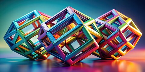 Wall Mural - Twisted cube shapes in abstract background, render, chaotic, bright, tubes, geometry, colorful, vibrant, artistic, modern