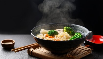 Wall Mural - bowl japanese vegetable lunch asian food meal noodle background hot soup. Generative AI.