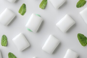  chewing gum pieces with fresh mint leaves