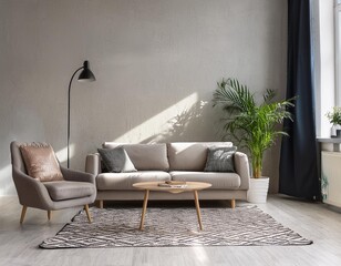 Wall Mural - interior background copy space lounge three-dimensional carpet couch light luxury loft style furniture floor. Generative AI.