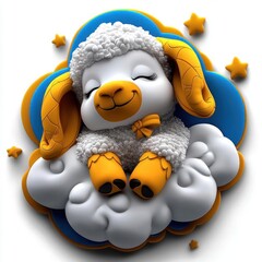 A cute lamb sleeping on a cloud, colorful line drawing, children's style, simple attire, clean pure white background, hand-drawn material, easy to cut out, 1:1 aspect ratio