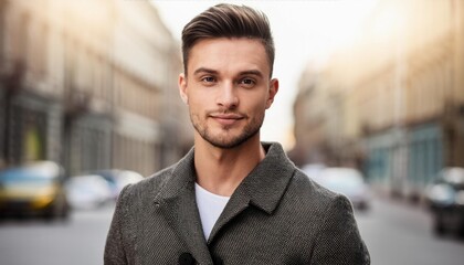 Man portrait adult standing handsome caucasian attractive background fashion person young guy male city