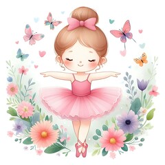 Wall Mural - Beautiful ballerina watercolor isolated illustration.