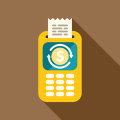 Poster - modern flat style illustration of a yellow pos terminal printing a receipt showing money circulation