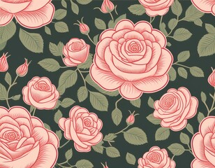 Wall Mural - Nature rose pattern seamless floral design background