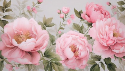 Wall Mural - Nature rose watercolor flowers pattern romantic art pink peony floral