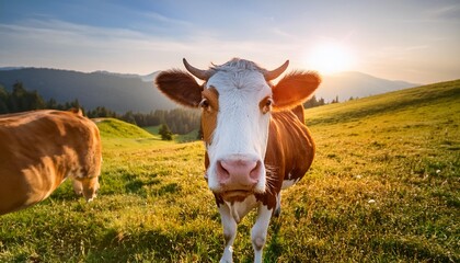 pasture smile cattle portrait cow field rural head closeup animal. Generative AI.