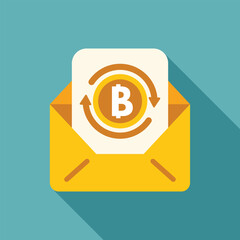 Poster - open envelope containing bitcoin currency rotating with arrows, concept for digital transaction