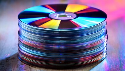 Stack of Compact Discs in Pile, CD Collection, Multimedia Storage, Music Album Library Concept