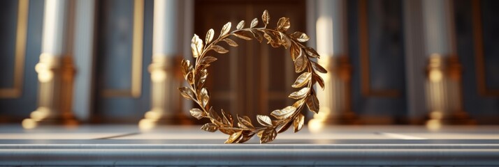 Golden laurel wreath on a podium