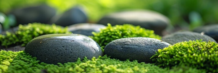 Canvas Print - Natural stones and moss, creating a serene nature background