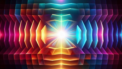 Poster - Vibrant Multicolored Squares with Bright Light in Center on Dark Background Abstract Artistic Design Concept Illustration