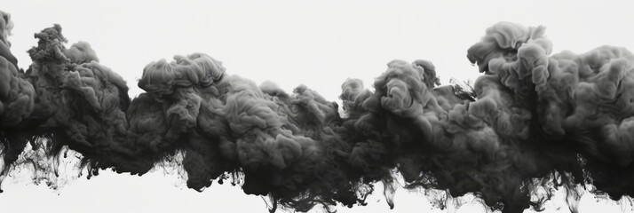 A dramatic plume of black smoke rising against a plain white background