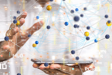 Fototapete - Global network. Blockchain. 3D illustration. Neural networks and artificial intelligence. Abstract