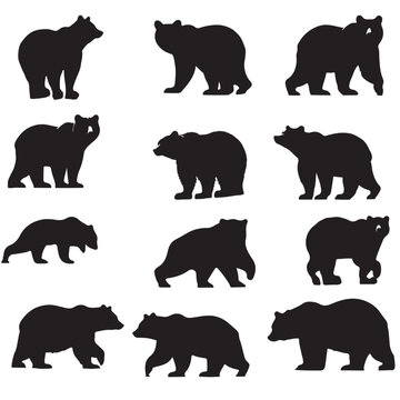 black silhouette brown bear set vector 10 eps