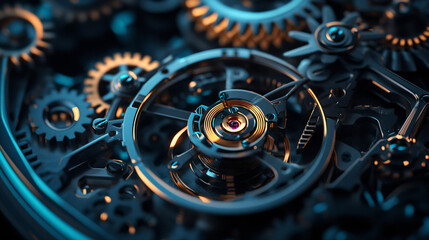 Poster - Close-up of Complex Watch Mechanism with Intricate Gears