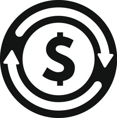Poster - black and white icon of the dollar symbol surrounded by two arrows forming a circle and representing