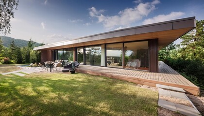 Modern House with Large Windows and Patio