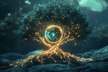 Wall Mural - Futuristic Tree with Glowing Sphere.