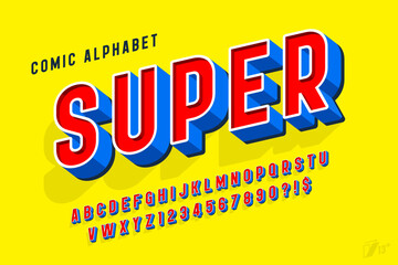 Poster - original 3d comical alphabet design, retro characters set.