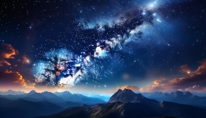 Wall Mural - deep space shining stars in night sky, constellation star field, galaxy with milky way