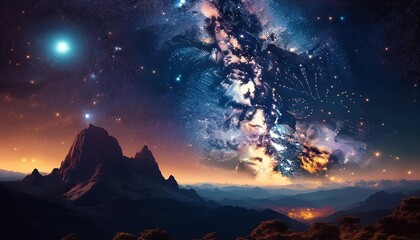 Wall Mural - deep space shining stars in night sky, constellation star field, galaxy with milky way